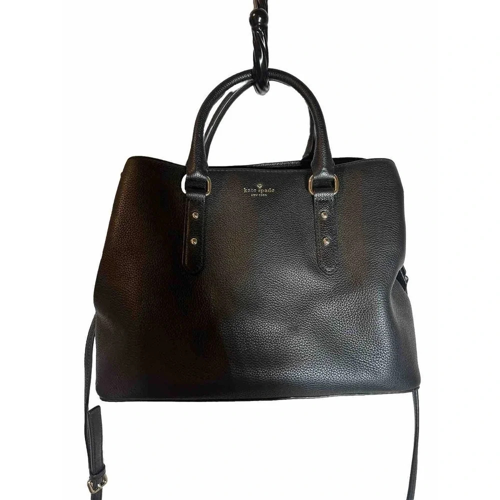 Kate Spade Leila Triple Compartment Satchel Crossbody Leather Bag - Black